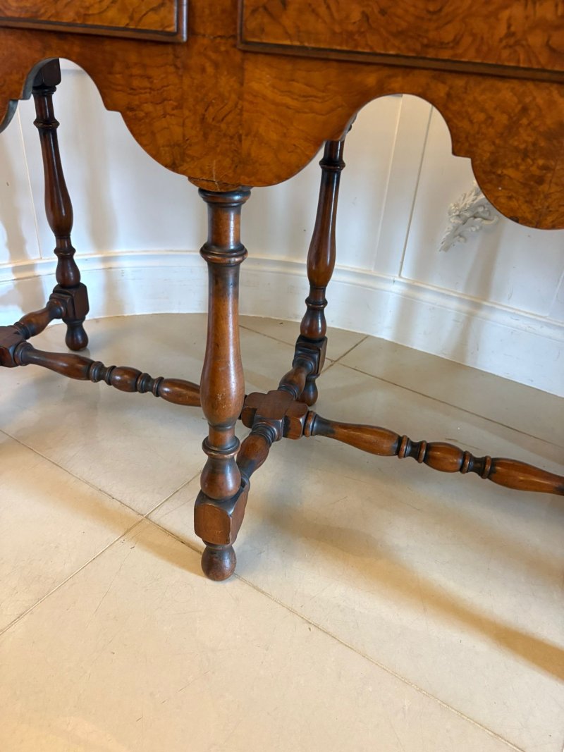 Unusual Antique Edwardian Quality Burr Walnut Dresser Base - Image 11